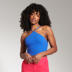 Sinsay - Crop top con allacciatura - Blu - Da donna - 7180K-54X