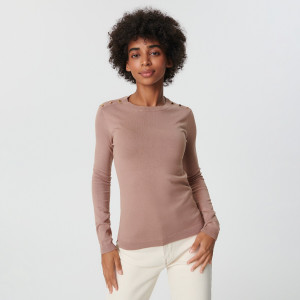 Sinsay - Pullover mit dekorativen Knöpfen - Beige - damen - 7371J-08X