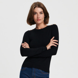 Sinsay - Sweter z ozdobnymi guzikami - Czarny - damski - 7371J-99X