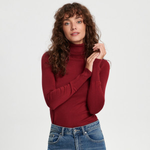 Sinsay - Sweter z golfem - Bordowy - damski - 7382J-83X