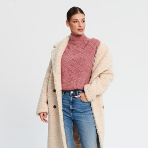 Sinsay - Pullover mit dekorativem Strickmuster - Rosa - damen - 7412J-39X
