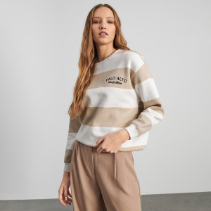 Sinsay - Gestreiftes Sweatshirt - Beige - damen - 7427F-08X