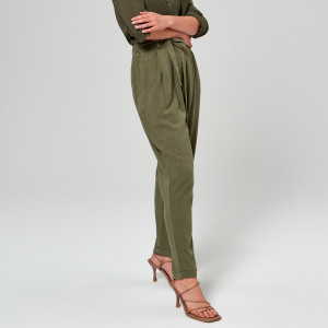Sinsay - Spodnie z lnem - Khaki - damski - 7702J-79X