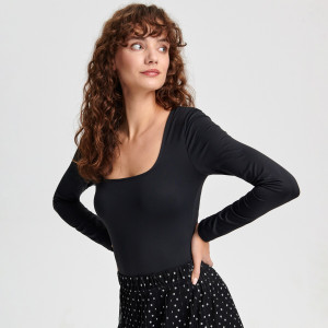 Sinsay - Body z długim rękawem - Czarny - damski - 7820J-99X