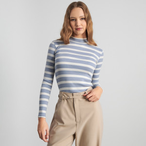 Sinsay - Gestreifte Bluse mit Stehkragen - Blau - damen - 7845J-05X