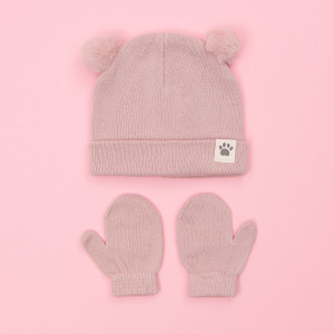 Sinsay - Komplet: czapka i rękawiczki - Różowy - dziewczynka - 7911P-39X