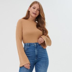 Sinsay - Koszulka gładka - Beżowy - damski - 7938A-80X