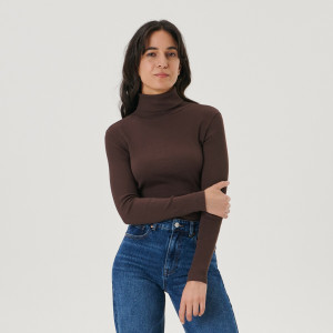 Sinsay - Koszulka z golfem - Brązowy - damski - 7944A-89X