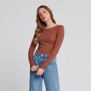 Sinsay - Koszulka bawełniana - Brązowy - damski - 7945A-88X