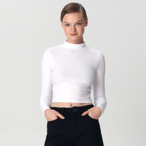 Sinsay - Crop top w prążki - Biały - damski - 7946A-00X