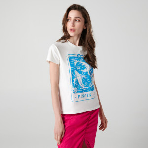 Sinsay - Koszulka Ryby - Biały - damski - 8131J-00X