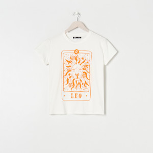 Sinsay - Koszulka z nadrukiem - Kremowy - damski - 8131J-01M