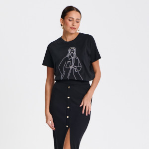 Sinsay - T-Shirt mit Print - Schwarz - damen - 8153A-99X