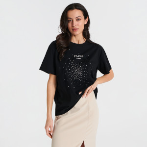 Sinsay - Koszulka bawełniana - Czarny - damski - 8158A-99X