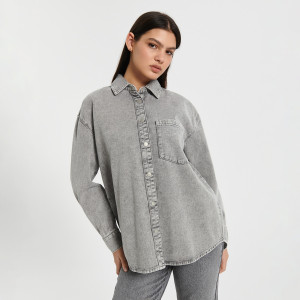 Sinsay - Hemdbluse aus Denim - Hellgrau - damen - 8233Z-09J