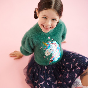Sinsay - Sweter z cekinami - Zielony - dziewczynka - 8598M-77X