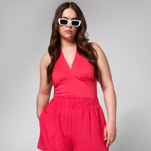 Sinsay - Crop top z wiązaniem - Różowy - damski - 8969J-43X