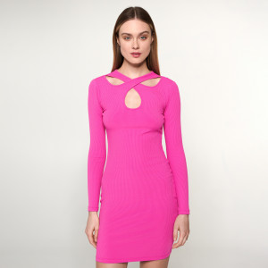 Sinsay - Rochie mini din tricot striat - Roz - Femei - 9178Q-40X