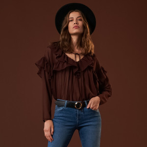 Sinsay - Blusa con allacciatura - Marrone - Da donna - 9563A-89X