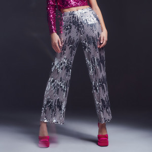 Sinsay - Hose mit weitem Bein - Silber - damen - 9811Q-SLV