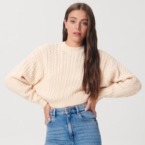 Sinsay - Pullover mit dekorativem Strickmuster - Elfenbein - damen - 9920A-02X