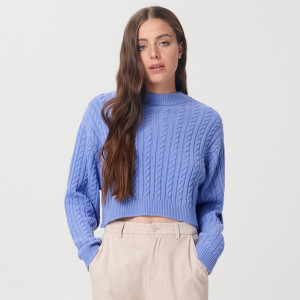 Sinsay - Pullover mit dekorativem Strickmuster - Blau - damen - 9920A-54X