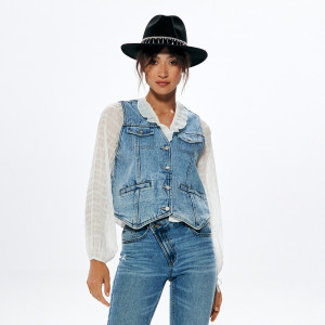 Sinsay - Kamizelka jeansowa - Niebieski - damski - QC385-55J