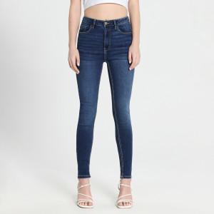 Sinsay - Jeansy skinny high waist - Granatowy - damski - QE150-59J