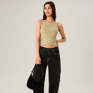 Sinsay - Crop top prążkowany - Zielony - damski - RC371-71X