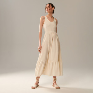 Sinsay - Kleid aus Leinenmischung - Elfenbein - damen - VP409-02X