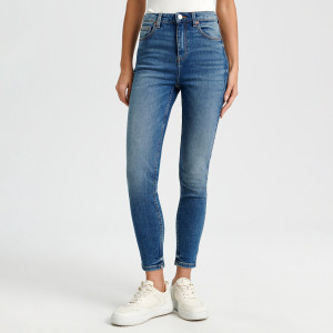 Sinsay - Jeansy skinny high waist - Turkusowy - damski - VR488-65J