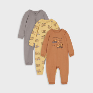 Sinsay - Pajacyki 3 pack - Beżowy - chłopiec - XU470-12X