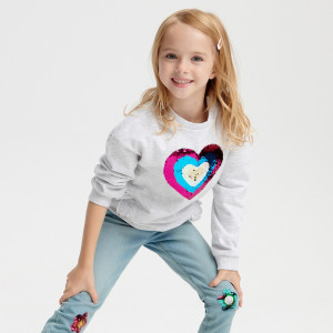 Sinsay - Bluza z cekinami - Jasny szary - dziewczynka - XY366-09M