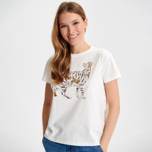 Sinsay - T-Shirt mit Print - Weiß - damen - YA578-00X