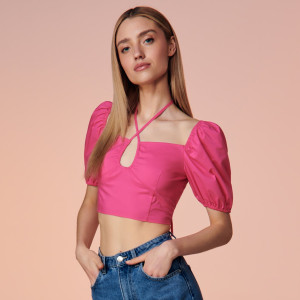 Sinsay - Crop top z wiązaniem - Różowy - damski - YC247-42X