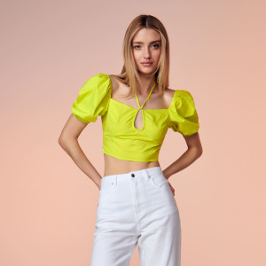 Sinsay - Crop top z wiązaniem - Zielony - damski - YC247-71X