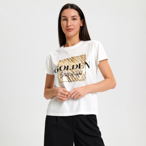 Sinsay - T-Shirt mit Print - Elfenbein - damen - YI910-01X