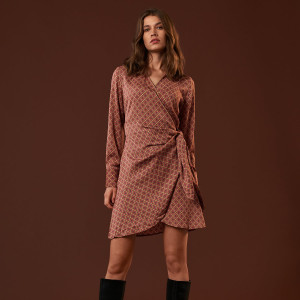 Sinsay - Sukienka mini z wiązaniem - Brązowy - damski - YZ758-89X