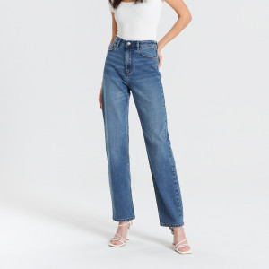 Sinsay - Jeansy straight high waist - Niebieski - damski - ZA336-55J