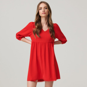 Sinsay - Sukienka mini z bufiastymi rękawami - Czerwony - damski - ZA366-33X