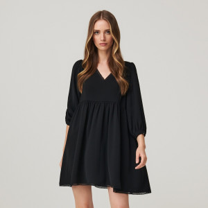 Sinsay - Sukienka mini z bufiastymi rękawami - Czarny - damski - ZA366-99X