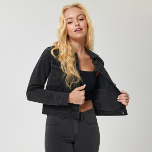 Sinsay - Kurtka jeansowa - Czarny - damski - ZB114-99J