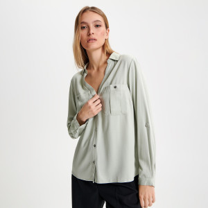 Sinsay - Camisa con bolsillos - Turquesa - Mujeres - ZB414-06X