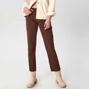 Sinsay - Jeansy straight high waist - Brązowy - damski - ZB519-88J