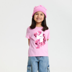 Sinsay - Koszulka z nadrukiem - Różowy - dziewczynka - ZP287-38X