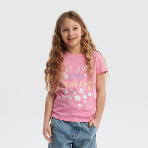 Sinsay - Koszulka z nadrukiem - Różowy - dziewczynka - ZP299-30X