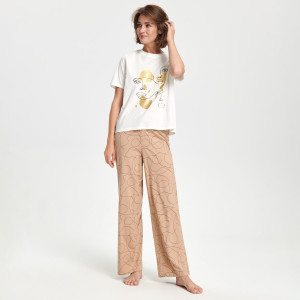 Sinsay - Piżama bawełniana - Kremowy - damski - ZQ352-01X