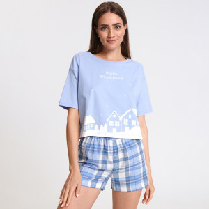 Sinsay - Piżama bawełniana - Niebieski - damski - ZQ354-05X