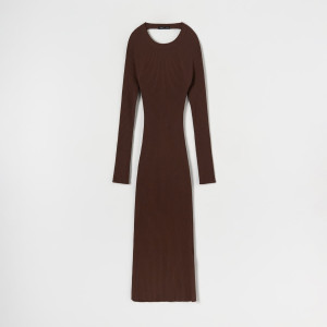 Sinsay - Sukienka midi z wycięciem - Brązowy - damski - ZV011-88X