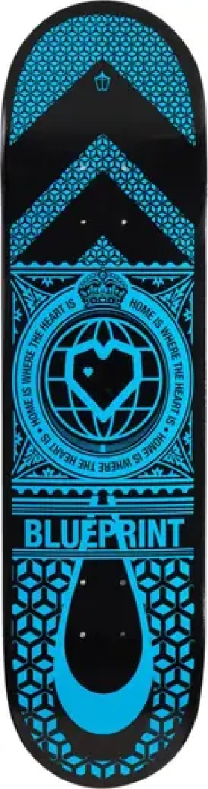 Blueprint Home Heart Skateboard Deck (Schwarz/Blau)